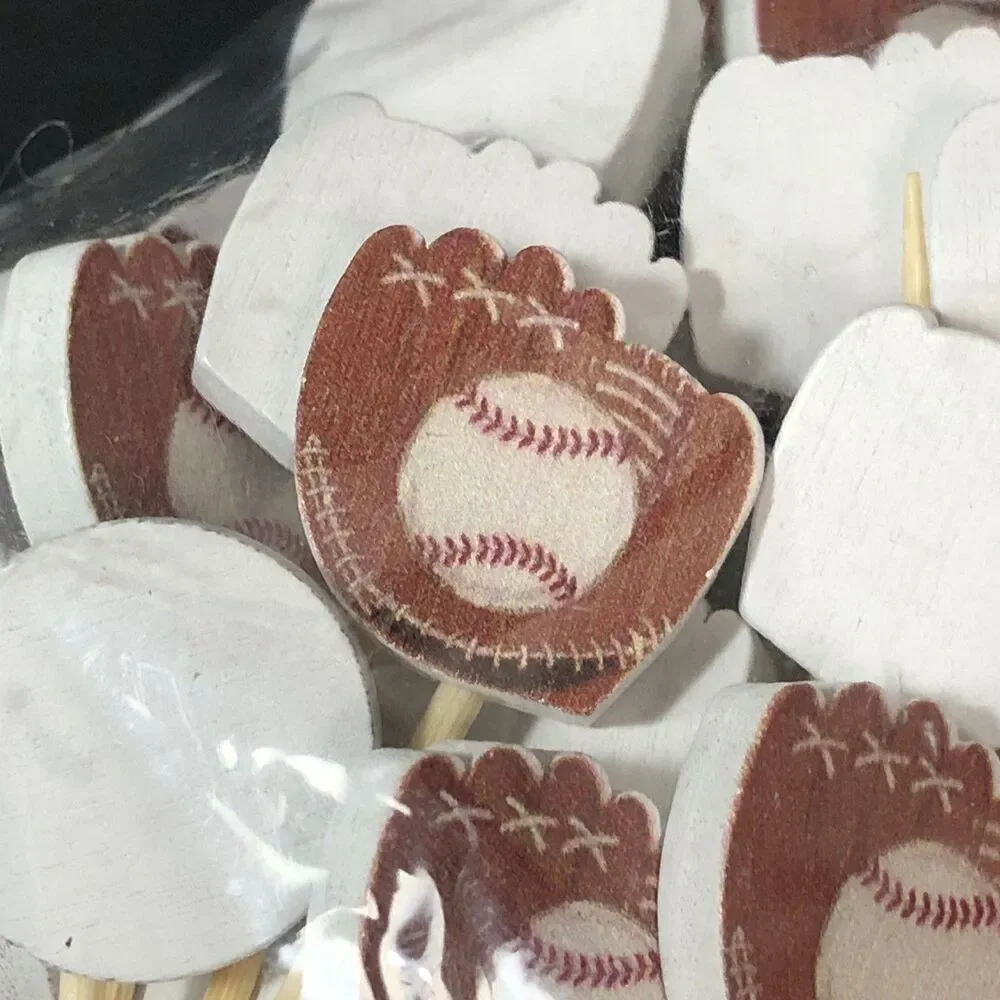 200+ ct. Baseball Theme Cupcake, Food, Cake Topper B-Day Wood Party Picks
